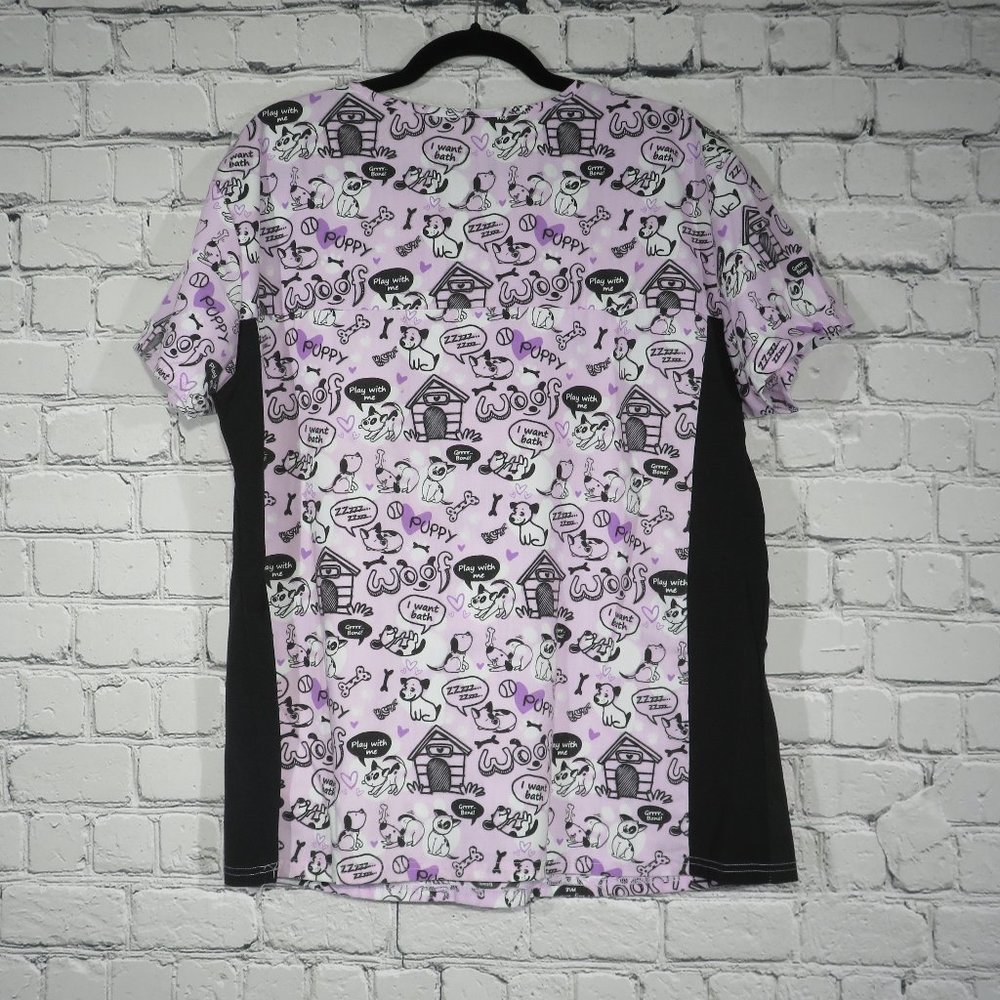 Women's Medical Stretch Uniform Shirt - Purple Puppy Pattern - Picture 4 of 4